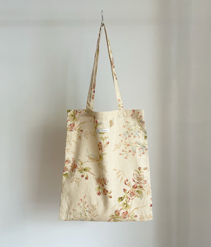 クラシック花柄トートバッグ【ホワイト・ブルー】