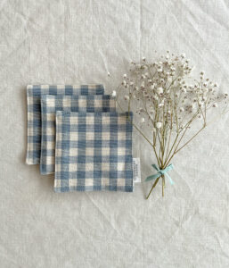 コットンチェックコースター【ブルーチェック】