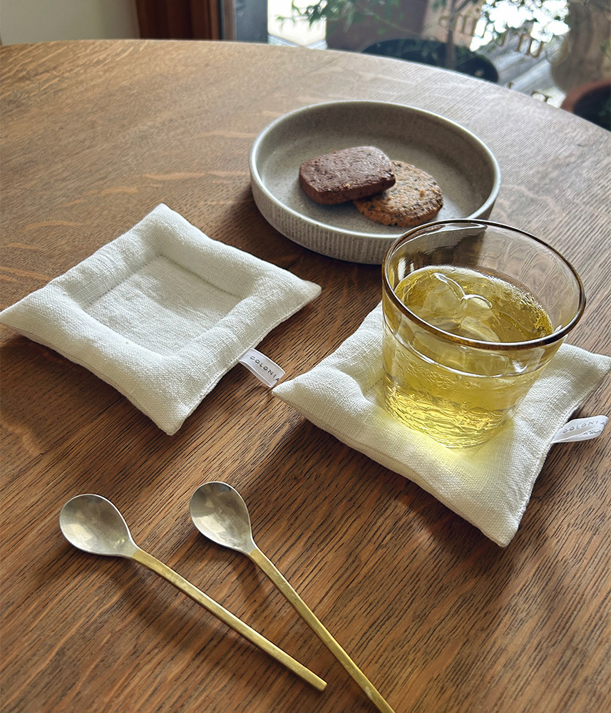 "再入荷”リネンクッションコースター【ホワイト】