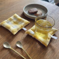 "再入荷”リネンクッションコースター【イエローチェック】