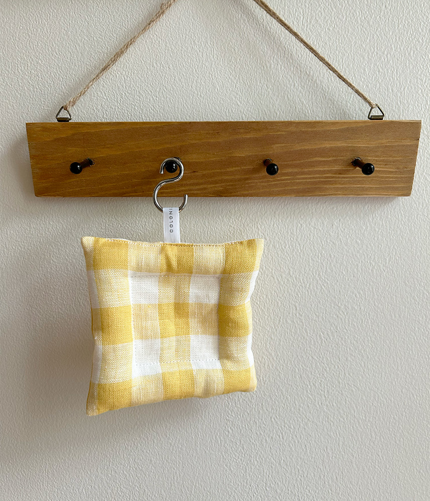 "再入荷”リネンクッションコースター【イエローチェック】