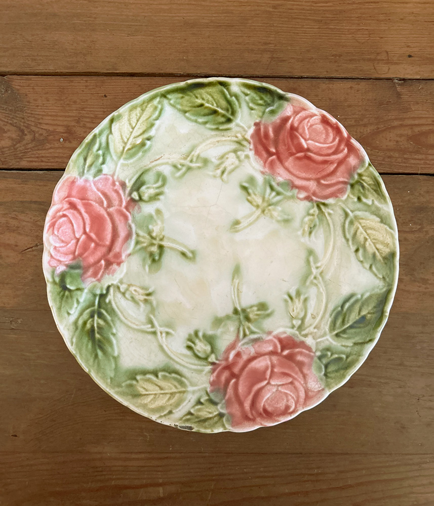 フランスアンティーク/バラのマジョリカプレート