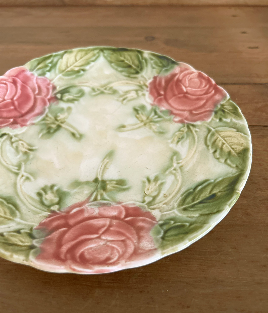 フランスアンティーク/バラのマジョリカプレート