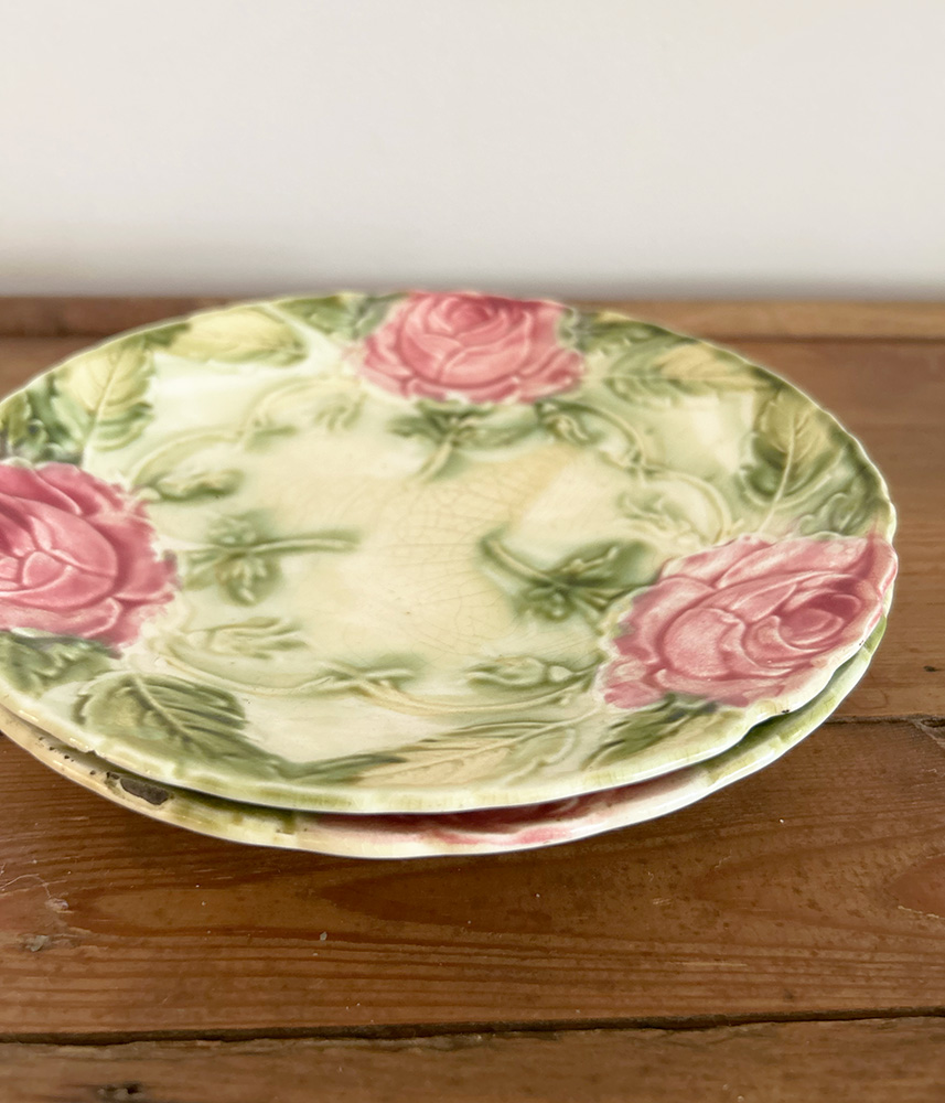 フランスアンティーク/バラのマジョリカプレート