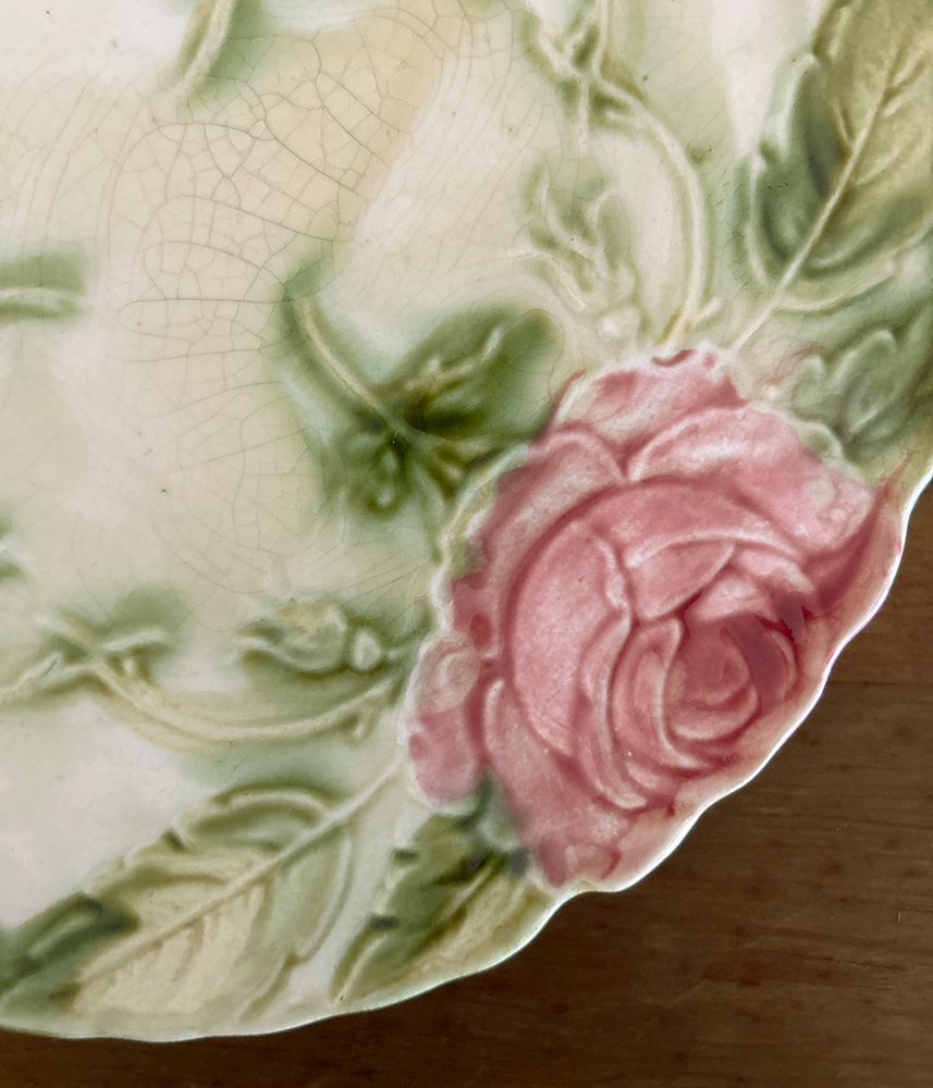 フランスアンティーク/バラのマジョリカプレート