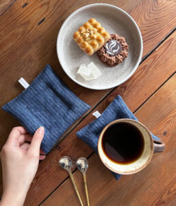 リネンクッションコースター【ティッキングネイビー】