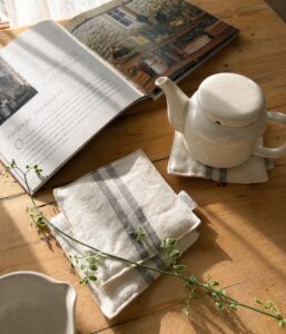 リネン ストライプポットマット【マリン6】